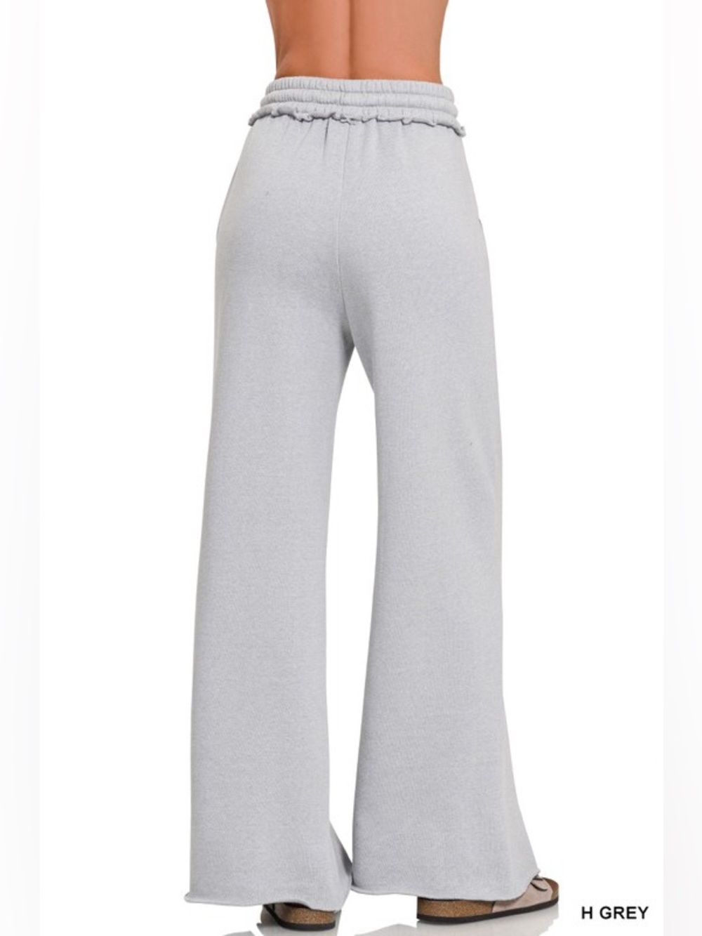 NWT ZENANA Charcoal Fleece Exposed Seam Wide Leg Sweatpants - Picture 8 of 9